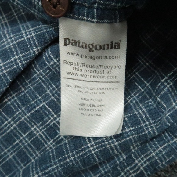 Patagonia Shirt Mens Medium Blue Back Step Plaid Short Sleeve Lightweight Hemp - Picture 5 of 10